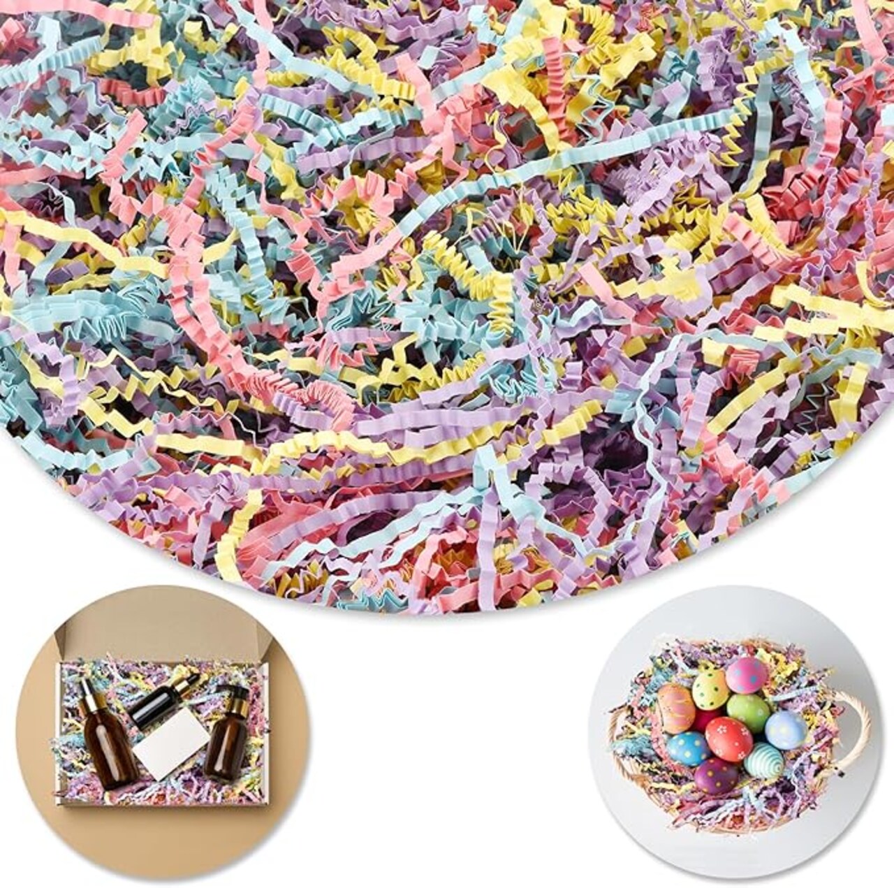 Easter Shredded Paper For Gift Baskets, 1/2LB (8 oz) Crinkle Paper Filler, Colorful easter basket grass, Crinkle Cut Paper Shred For Birthdays, Weddings,Boxes Bags, Basket Filler, Anniversaries, Christmas, Gift Wrapping